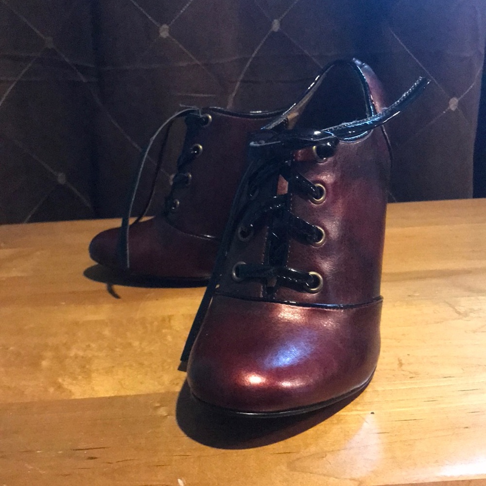 Dark Red metallic Lace Up Heels Sexy
